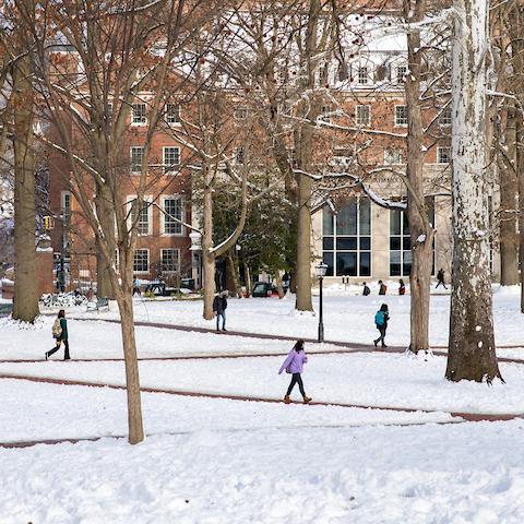bet8九州登录入口的学生们走过下雪的校园